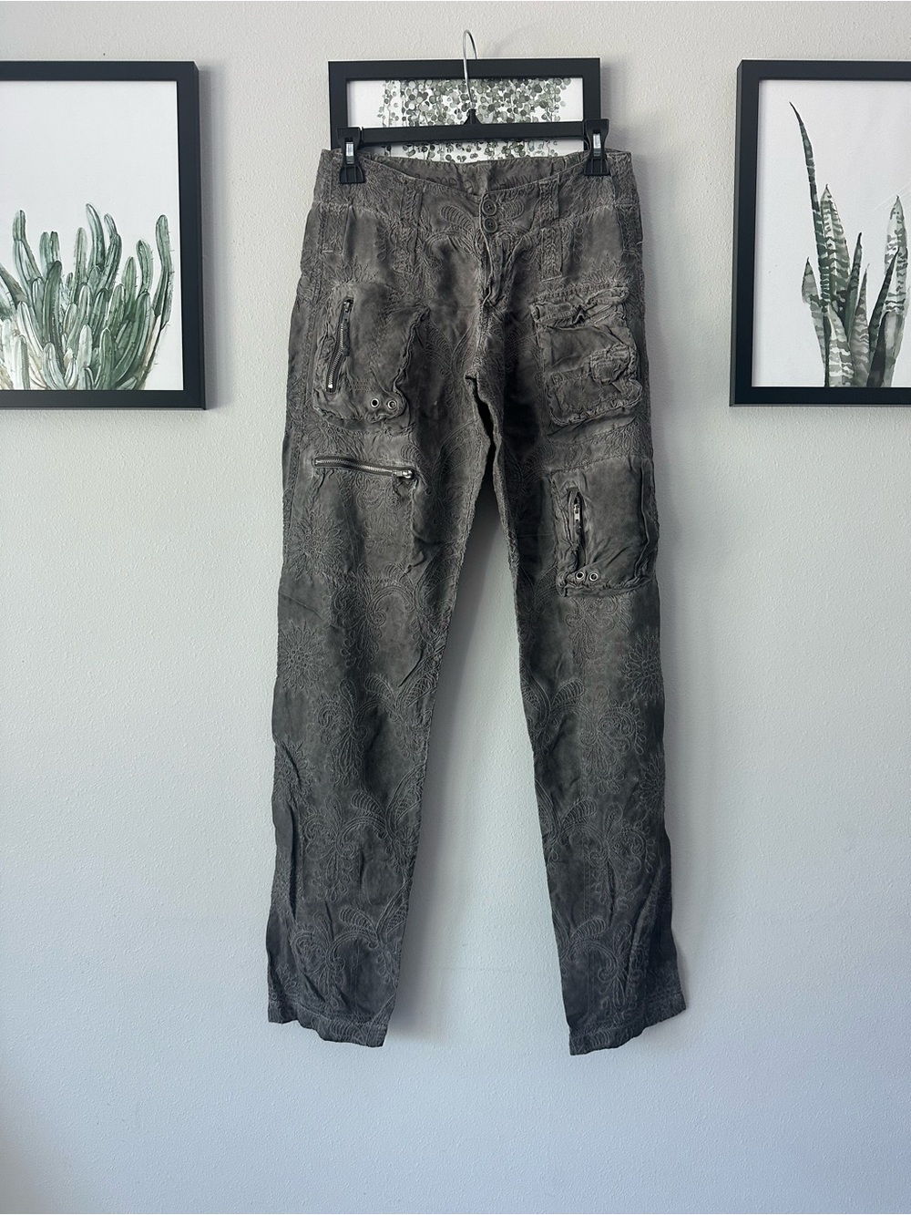 Unisex Johnny Was Pete & Greta Gray Cargo Pants with lots of Pockets size 0 - Picture 2 of 14